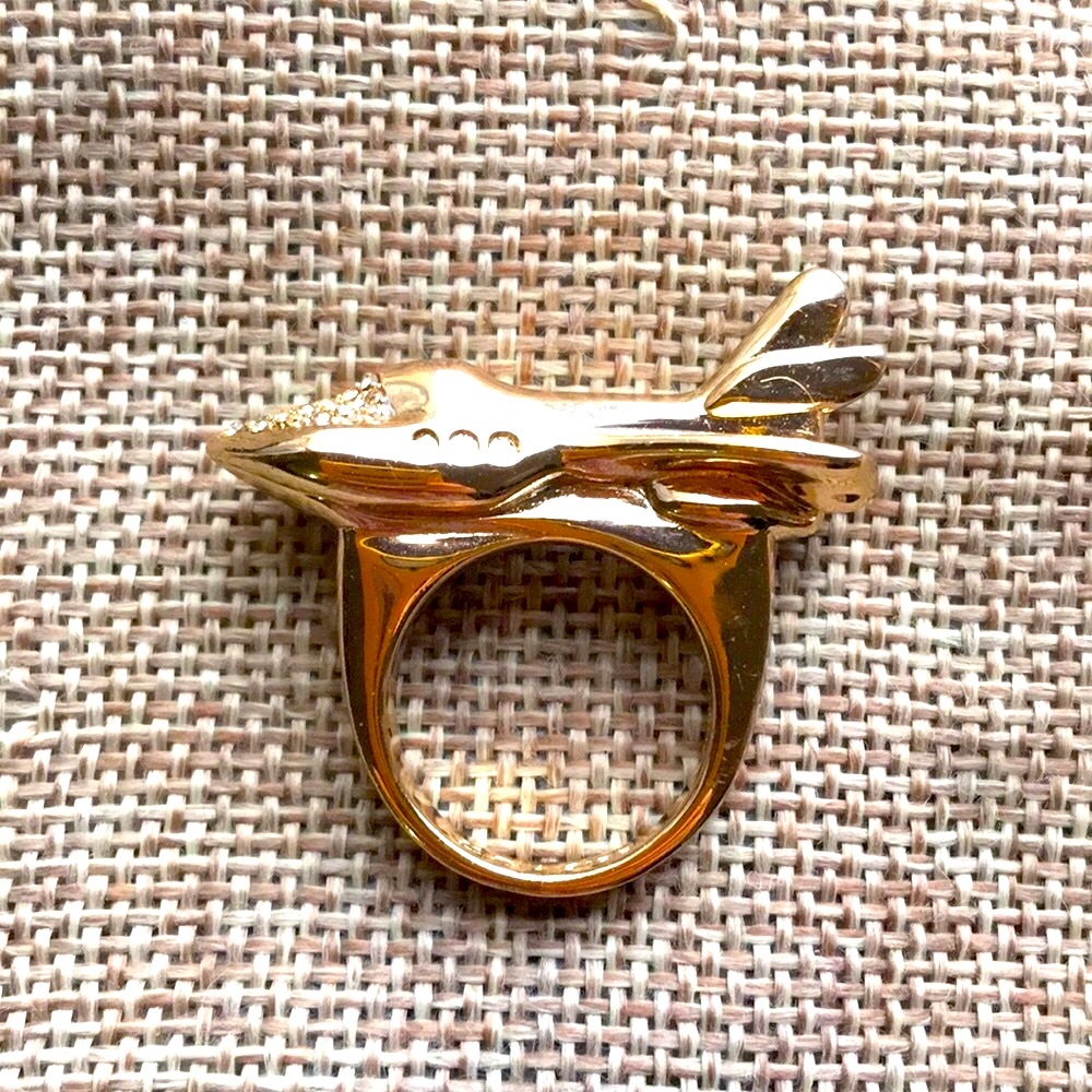 Rare Coach Golden Gold Tone Crystal Rocket 🚀 Ship Ring